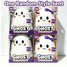 1pc Crazy Fun Ghost Squishy Toy, White & Purple Bowknot Set, Halloween Theme Stress Relief Squeeze Toy, Holiday Desktop Decor Ornament, Party Atmosphere Creative Small Gift - Multicolor - View 10