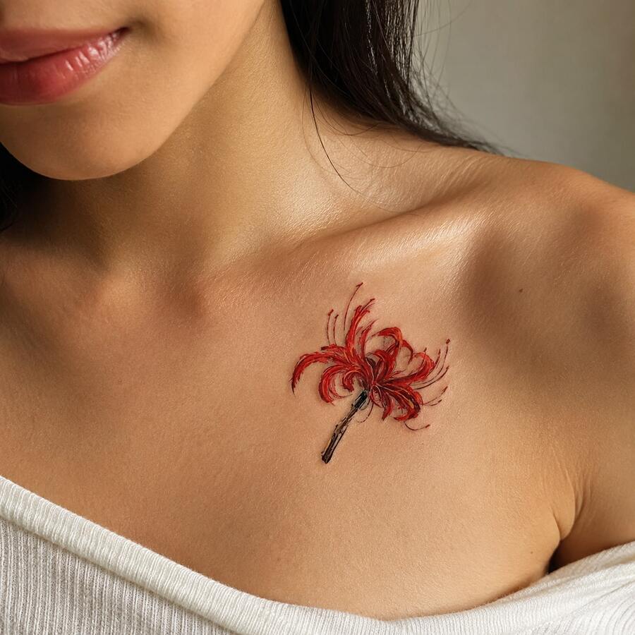 1 pieza Pegatina de tatuaje realista de PVC resistente al agua y anti-roce, con patrón de lirio de araña, adecuada para uso diario - Rojo - Ver 1