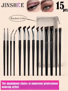 Conjunto de Pincéis para Delineador JINSHEE, 15 Pincéis Profissionais para Delineador, Pincel de Delineador de Precisão com Ponta Curva Ultra-Fina e Plana Chanfrada, e Lápis de Delineador, Equipado com Bolsa de Armazenamento de Maquiagem, A Primeira Escolha para Presentes - Preto - Visão 10
