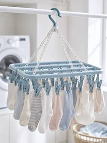 1pc 32-Clip Rotating Plastic Clothes Drying Rack, Foldable Sock And Underwear Hanger With Space-Saving Design, Small Laundry Organizer For Bedroom, Bathroom, Closet, Dorm Room And Laundry Room, Compact Indoor Outdoor Hanging Rack For Garment Care - Multiple Styles and Colors - View 11