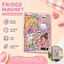 Fun Pop Art Refrigerator Magnet, Kawaii Y2K Girl With Cat & Rabbit, Colorful Comic Frame Design, Aesthetic Dorm Kitchen Decor, Cute Gift For Teens & Girls - 1PC - View 5