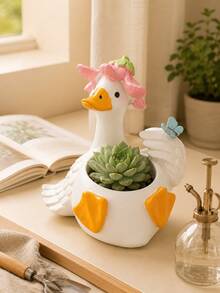 Cute Duck & Goose Shaped Planter, Animal Design Succulent Cactus Pot, Decorative Rustic Style Plant Container, Indoor Outdoor Garden Patio Balcony Windowsill Bookshelf Desk Decor, Gift For Plant Lovers - Big Goose Flower Pot - View 4