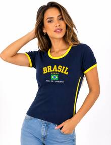 Women's Brazil Y2K Shirt – Long Baby Look - 深藍色 - 查看 1