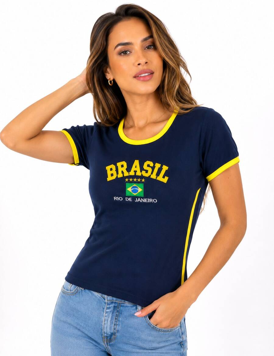 Women's Brazil Y2K Shirt – Long Baby Look - 深藍色 - 查看 1