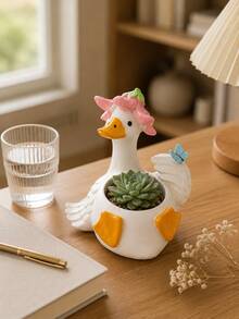 Cute Duck & Goose Shaped Planter, Animal Design Succulent Cactus Pot, Decorative Rustic Style Plant Container, Indoor Outdoor Garden Patio Balcony Windowsill Bookshelf Desk Decor, Gift For Plant Lovers - Big Goose Flower Pot - View 8