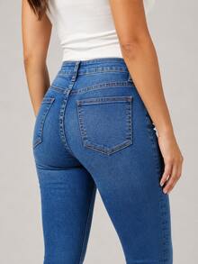 Women's Skinny Jeans - 中等水洗藍 - 查看 4