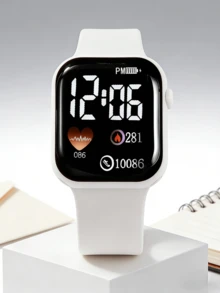 5pcs/Set Square LED Digital Heart Display Electronic Watch With Classic Heart Jewelry Set, Flexible Silicone Sports Strap, Compact And Lightweight For Student Daily Wear, Suitable As Birthday, Valentine's Day Gift For Girlfriend And Best Friend, Back To School, Graduation Season, Top Gift Choice (Gift Box Not Included) - Multicolor - View 8