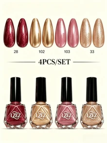 LZEZ 4Pcs/Set Water‑Based Nail Polish, 8ml Per Bottle, Multi‑Color Shimmer Solid Color Combination Nail Art Varnish, DIY Home Manicure Kit For Women Multi‑Style - Multicolor - View 28
