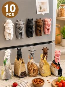 10入/5入創意3D動物小隊零食密封夾，多款可愛寵物狗兔灰貓熊3D密封夾，食品包裝袋防潮保鮮夾，廚房零食袋密封工具，可愛居家日常小禮物 - 彩色 - 查看 13