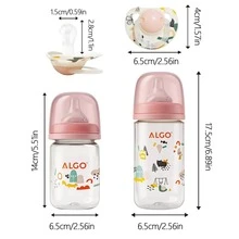 3PCS 0-36 Months 180ml+260ml Baby Bottle Set, Nipple + Bottle 3-Piece Set, Bottle With Measurement Lines, Easy Grip Drinking Cup, Wide Neck Easy To Clean, PP Material, Cute Cartoon Print, Heat Resistant - Multicolor - View 13