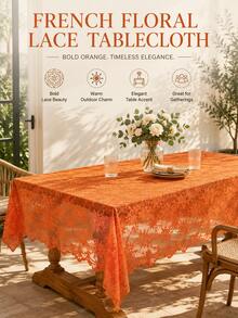 1pc French Floral Lace Tablecloth, Hollow Floral Pattern Rectangular Tablecloth, Romantic Atmosphere Decorative Dining Tablecloth, Suitable For Restaurant, Patio, Balcony, Outdoor, Home Party Decoration - Multiple Styles - View 4