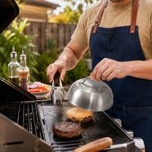 1pc Stainless Steel BBQ Grill Cover, 6/9 Inch Mini Portable Furnace Lid With Handle, Suitable For Outdoor Camping, Picnic And Kitchen Use, Multi-Functional Kitchen Lid | Dome-Shaped Lid | Durable Cookware - Silver - View 3
