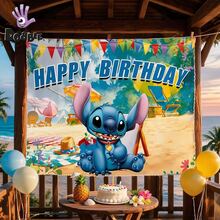 DOBBLE Lilo & Stitch 1pc 210x150cm Birthday Party Backdrop, Hawaiian Tropical Photography Background Banner For Photo Booth, Cake Table, Wall Decor And Party Supplies - View 1