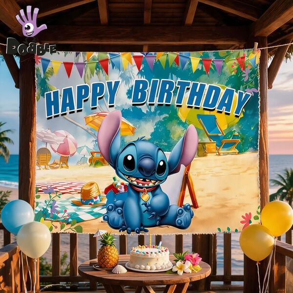 DOBBLE Lilo & Stitch 1pc 210x150cm Latar Belakang Pesta Ulang Tahun, Banner Latar Belakang Fotografi Tropis Hawaii untuk Stan Foto, Meja Kue, Dekorasi Dinding, dan Perlengkapan Pesta