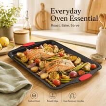 1/3 Sets Red Silicone Handle Rectangular Baking Tray, Non-Stick Kitchen Oven Baking Pan, Easy To Clean, Suitable For Baking Cookies, Cakes And Bread - Multicolor - View 3