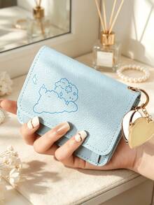 Cute Cloud Rabbit Pattern RFID Short Wallet, With Heart-Shaped Keychain Pendant, Multi-Slot Ultra-Thin Card Holder And Coin Purse, Suitable For Women And Girls, Daily Travel Accessory, Back To School Gift - Multicolor - View 3