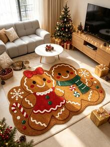 1pc Christmas Gingerbread Man Decorative Rug, Thickened Rug, Plush Rug, Autumn/Winter Rug, Decorative Rug, Bedroom Decor, Small Rug, Rug, Home Decor, Living Room Rug, Living Room Small Rug, Bedroom Rug, Living Room Home Decor, Outdoor Rug, Washable Rug - Cookie Run - View 2