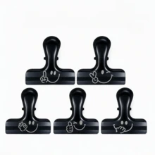 Assorted Fun Gesture Pet Food Bag Clips, Glossy Black Long Tail Clips, Multi-Function Pet Treat Long Tail Clips, Mixed Gesture Print, Pet Records/Treats/Photos Storage Organizer, Pet Storage Organizer Tool, Suitable For Pet Freeze-Dried Packaging Bags, Multi-Function Fixing Clips - Black - View 2