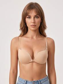2/1pc Adhesive Strapless Bra, Transparent Straps Seamless Bra, Front Closure Invisible Backless Bra, Nude Push-Up Bra, Suitable For Dresses And Tops - Multicolor - View 5