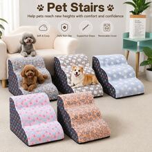 Tangga Hewan Peliharaan, Tangga Hewan Peliharaan Lembut dari Spons Mewah untuk Kucing dan Anjing, Penutup yang Dapat Dilepas dan Dicuci, Tangga Hewan Peliharaan Dalam Ruangan Anti Selip, Cocok untuk Sofa, Tempat Tidur, dan Furnitur - MultiWarna - View 1