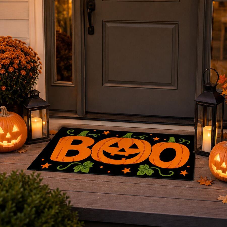 1pc Halloween Pumpkin Boo Pattern Kitchen Mat, Absorbent, Stain-Resistant, Non-Slip, Wear-Resistant, Suitable For Kitchen, Living Room, Entryway, Balcony, Bathroom, Coffee Shop, Bar, Halloween Party And Autumn Home Decor - Multicolor - View 1