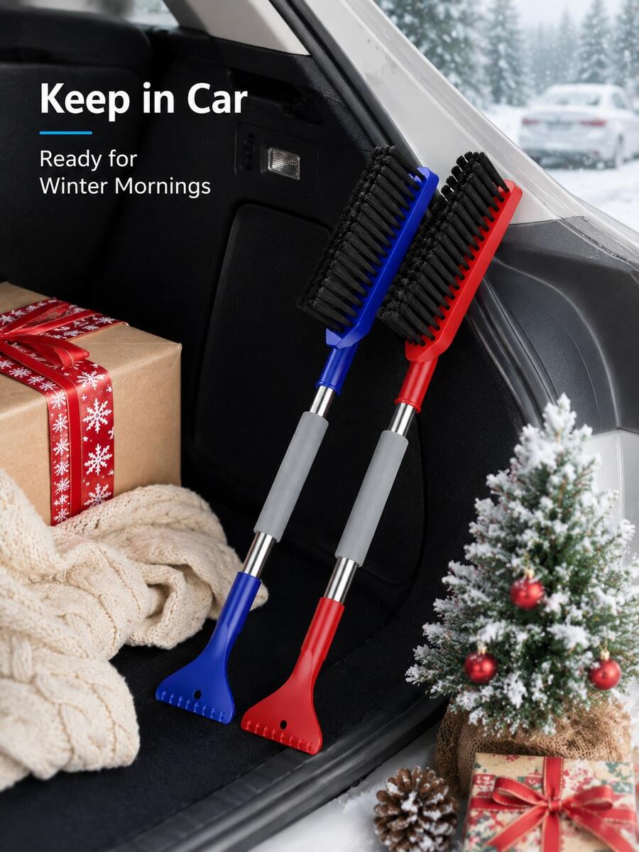 2-In-1 Car Snow Brush And Ice Scraper, Extendable Winter Windshield Cleaning Tool With Foam Handle, Portable Car SUV Truck Snow Brush, Winter Car Essential