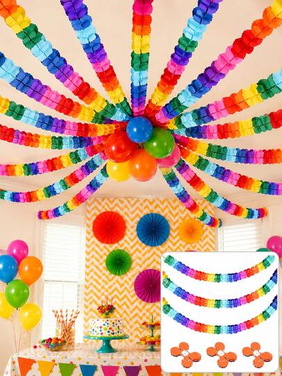8/16pcs/Set- Pastel Rainbow Party Decorations Streamers Garland, Colorful 4-Leaf Clover Paper Garland, Reusable Hanging Banner For Birthday Party, Baby Shower, Wedding, Graduation, Bridal Shower, Bachelorette Party, Party Backdrop & Room Decor.