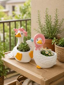 Cute Duck & Goose Shaped Planter, Animal Design Succulent Cactus Pot, Decorative Rustic Style Plant Container, Indoor Outdoor Garden Patio Balcony Windowsill Bookshelf Desk Decor, Gift For Plant Lovers - Big Goose Flower Pot - View 6
