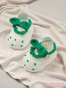 1 Pair Handmade Crochet Infant Boots, White With Bow, Mary Jane Style - Green - View 1