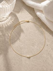Hegaze 1pc Minimalist 3-Pearl Faux Pearl Thin Chain Collarbone Necklace, Light Luxury Gentle Style Commute Small Pearl Pendant Delicate Versatile Necklace - Yellow Gold - View 4