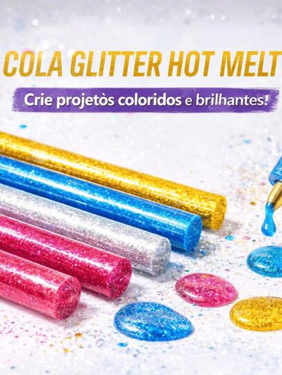 Kit Bastão de Cola Quente Glitter Colorido 4 ou 6 Unidades Sortidas para Artesanato Decoração Escolar DIY Projetos Criativos Personalização Lembrancinhas Enfeites Festas Trabalhos Manuais
