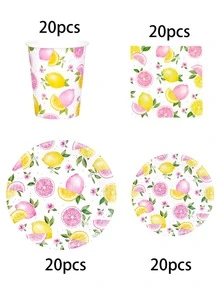 10件/20件/50件/80件 粉色檸檬派對用品 紙餐具套組－檸檬與粉紅葡萄柚 7/9英吋紙盤、紙杯、6.5英吋餐巾紙，適合接待賓客，夏季檸檬主題餐具，適用於生日、新娘婚前派對、單身女郎派對、嬰兒洗禮派對、主題派對、節日、活動 - 彩色 - 查看 7