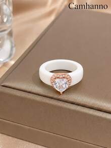 1pc Ins Sweet Multicolor Silicone Rings Sparkly Heart Crystal Casual Finger Accessory - Rose Gold - View 18