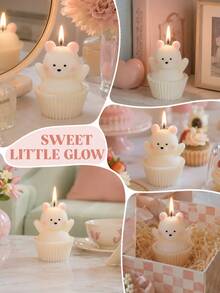 Sweet Bear Decorative Scented Candle, Handmade 3D Cupcake Design, Soft Vanilla Inspired Aroma And Warm Glow, Charming Tabletop Decor, Suitable For Birthday, Wedding, Tea Party, Dinner, Photo Prop, Romantic Celebration, Friendship Gift, Holiday Surprise - Multi-fragrance - View 11