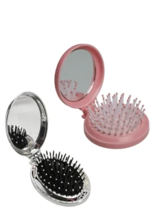 1 buah Sisir Saku Lipat Oval dengan Cermin Kecil Terintegrasi, Sisir Perjalanan Portabel Ringkas untuk Tas, Unisex - MultiWarna - View 2