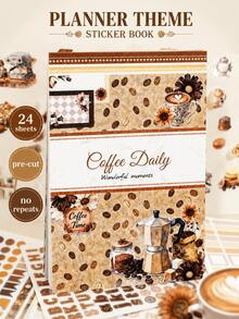 DanSoul 24 Large Coffee Theme Planner Sticker Book, Pre-Cut 3 Material Waterproof Matte PET Scrapbook Functional Sticker Set, Suitable For Bullet Journal Stationery Notebook Gift Office School Supplies Back To School - Scrapbook Stickers - View 1
