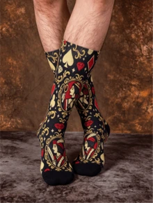 1/3 Pairs Poker Theme Personalized Mid-Calf Socks, Men's Fun Print Street Style Socks, Creative & Fashionable Socks, Fun Christmas Gift - Multicolor - View 2