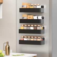 4/2pcs Large Capacity Black And White Multifunctional Wall Mounted Storage Rack, Non-Perforated Installation Storage Rack, Kitchen Refrigerator, Coffee Machine, Washing Machine, Kitchen Spice Rack, Simple And Fashionable Household Goods - View 9