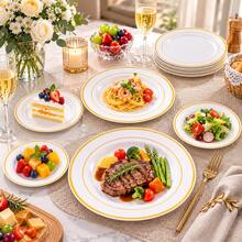 10/25/50 Pack 10.25 & 7.5 Inch White Round Double Gold Rim Dinner Plates, Classic Serving Trays For Fall Family Gatherings & Halloween Parties, Everyday Tableware Must-Haves For Home Hosts, Great For Thanksgiving Christmas - White - View 11