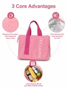 1pc Letter Pattern Lunch Bag, Casual Style, Waterproof PU + Thickened Aluminum Foil Handbag, Lunch Bag With Sturdy Handle, Insulated Food Container Bag, Suitable For Outdoor Picnic, Commuting - Dopamine Multi-color - View 7