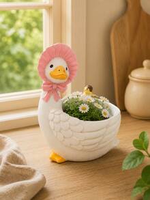Cute Duck & Goose Shaped Planter, Animal Design Succulent Cactus Pot, Decorative Rustic Style Plant Container, Indoor Outdoor Garden Patio Balcony Windowsill Bookshelf Desk Decor, Gift For Plant Lovers - Big Goose Flower Pot - View 3