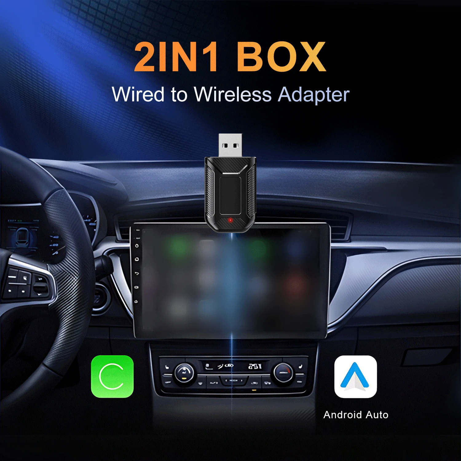 2合1無線CarPlay與Android Auto適配器－即插即用CarPlay轉換器，快速自動連線，無延遲，緊湊設計，兼容與Android，配備USB/USB-C接口，Android無線CarPlay，汽車音響升級，現代汽車配件 - M30R - 查看 1