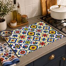 1pc Heart Text Pattern Absorbent Drying Mat, Kitchen Decor Coffee Machine Mat, Handmade Coffee Pot Drip Tray, Kitchen Floor Mat, Dining Table Mat, Kitchen Countertop Dish Drying Mat, Breakfast Mat, Heat-Resistant Drip Mat With Non-Slip Backing, Diatomaceous Earth Drip Mat, Stain-Hiding, Super Absorbent Kitchen Mat, Easy To Clean Dish Rack Mat, Perfect For Kitchen, Dining Table, Coffee Shop, Bar, Holiday, Party, Home Decor, Holiday Gift - Multicolor - View 2