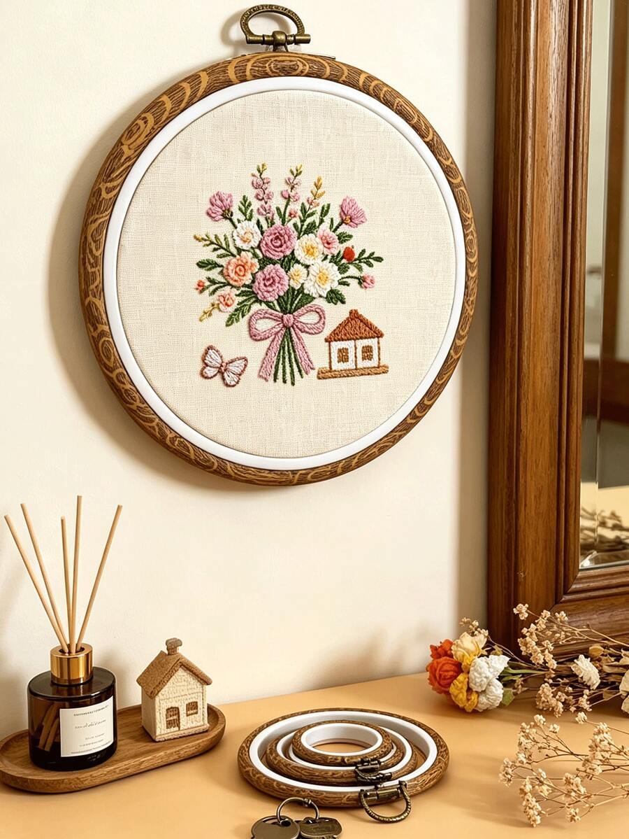 Vintage Faux Wood Grain Round Embroidery Hoops, 3pcs/Set, 6 Sizes Available, 8.1-25.8cm Full Range, Cross Stitch Handmade Craft, Frameless Direct Wall Hanging, Desktop & Wall Decor - Antique Round Embroidery Hoop - View 1