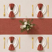 12pcs Clay Color Gauze Table Runner, 35*120 Inch Sheer Table Runner, Semi-Transparent Pleated Bohemian Country Style Table Runner, Suitable For Wedding Party, Baby Shower, Birthday, Bridal Shower, Thanksgiving, Friendsgiving, Engagement Party, Home Decor - Rust Red - View 2