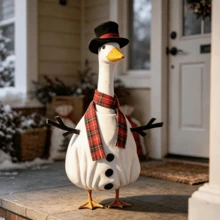 Christmas Porch Goose Outfit Snowman Goose Costume With Hat And Scarf Geese Clothes For Garden Yard Outdoor Lawn Statues - White - View 3