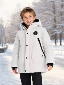 SOLOCOTE Boys' Raglan Sleeve Button Front Hooded Padded Coat, Winter Warm Coat, Christmas Gift - White - View 4