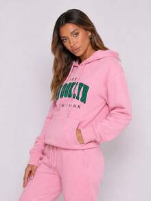 Never me Women's Sports Sweatshirt BROOKLYN Print Pullover Sweatshirt, Long Sleeve Running & Commuting Top - Pink - View 4