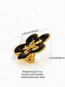 VceTd1PCS Fashionable Vacation Style Stainless Steel Brooch With Hollow Flower Decoration, Suitable For Women To Wear On Vacation Or At Parties - Golden - View 10
