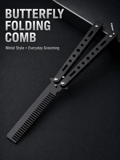 1pc Butterfly Practice Comb Foldable Men's Steel Comb Training Tool Flip Knife Comb Unsharpened Stainless Steel Suitable For Outdoor Beginners